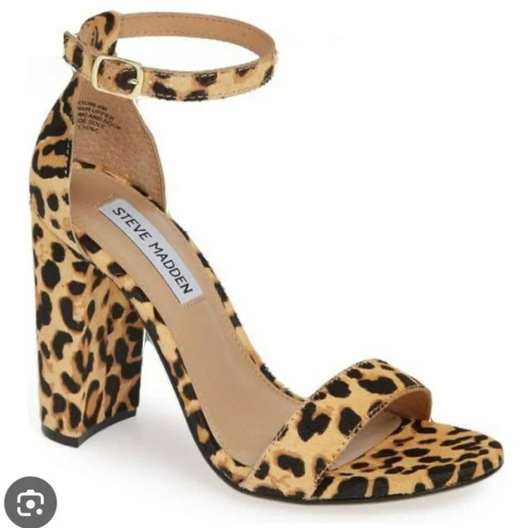 Steve Madden Carrson Block Heel Sandal Women 8.5 Animal Print Cow Hair Leopard - Picture 1 of 11